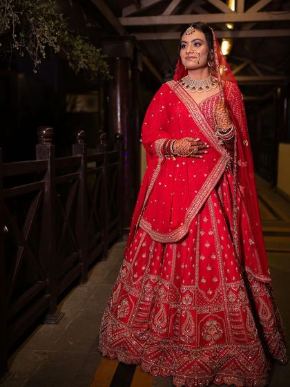 Portraits of my bride Sameera. I created a beautiful look that complemented her dusky skin tone and classic red lehenga.