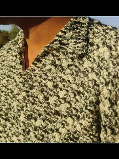 A detail shot of the collar on the black and white crochet shirt. It's all in the little details.