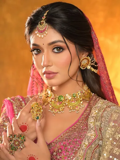 A powerful and confident bridal portrait, showcasing the intricate jewellery and bold, beautiful eyes.