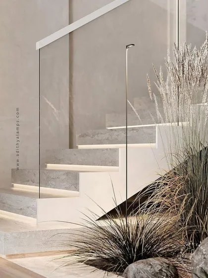 This minimalist staircase is enhanced with our recessed profile lights embedded into each step. This not only creates a stunning visual effect but also provides essential safety lighting, guiding the way with a soft, modern glow.