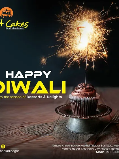 Light up your Diwali celebrations with our festive desserts. This chocolate cupcake, topped with a sparkler, captures the joyful spirit of the festival of lights.