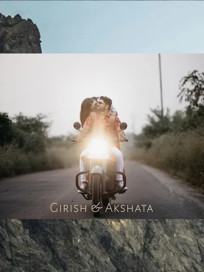 A fun and adventurous pre-wedding shot featuring a couple on a motorcycle, capturing a moment of carefree love on the open road.