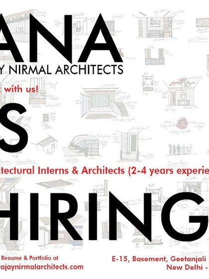 A graphic-style ad from Ajay Nirmal Architects in New Delhi, announcing openings for architects with 2-4 years of experience.