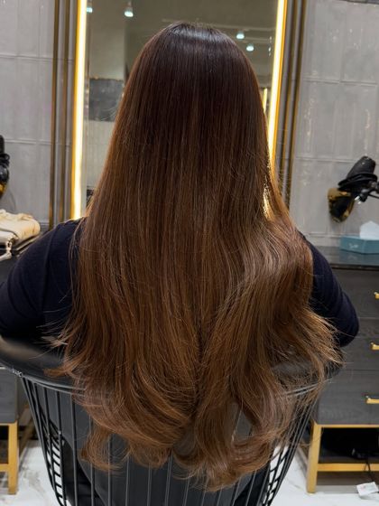 A look at this ash brown color before styling. The color is rich and even, providing a perfect base for any style.