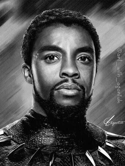 As a tribute to the late Chadwick Boseman, I created this black and white portrait to honor his memory. My goal was to capture his strength and quiet dignity as the Black Panther. This piece is a reminder that legends never truly die.
