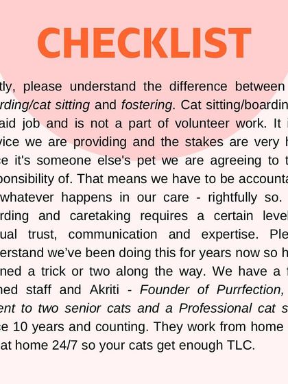 Lastly, please understand that professional cat boarding is a service built on trust, communication, and expertise. I've been a professional cat sitter for over 10 years and am home 24/7 to provide the best TLC.