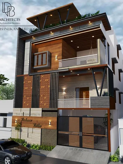 This version of the "Vishnu Villa" render features a different color scheme for the gate and cladding, demonstrating our flexibility in adapting to client tastes.