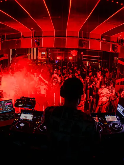The view from my side of the decks at a packed Soho Delhi. Feeling the energy of a thousand people moving to the same beat is why I do this. This is the mayhem I guarantee.