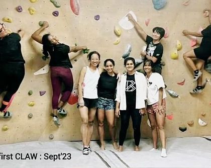 A group photo from a first-time CLAW participant's session. Our community is known for being welcoming, helpful, and motivating, especially for beginner climbers.