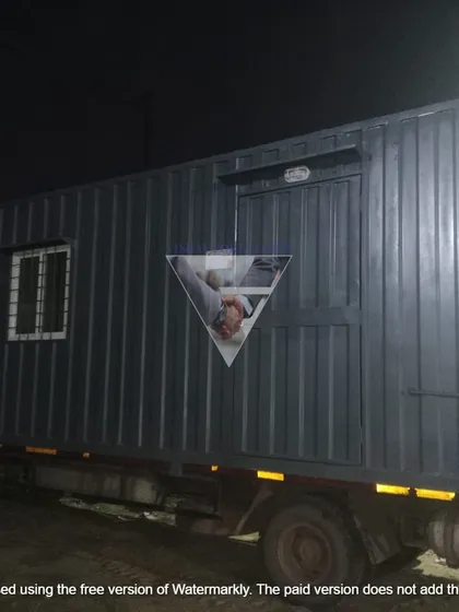 Another view of a portable office loaded onto a truck, ready to be delivered to a client's site. These cabins are built to be moved, offering complete flexibility for businesses with changing locations.