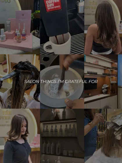 A collage of the salon things I'm grateful for. From mixing the perfect color formula to serving a fresh coffee, it's the little moments that make our studio feel like home.