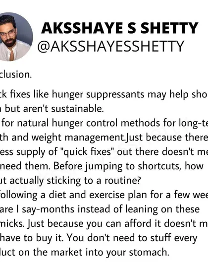 Hunger suppressants are a quick fix, not a sustainable solution. They don't address the root causes of eating habits and can have side effects. I teach natural hunger control methods through a balanced diet and mindful eating.