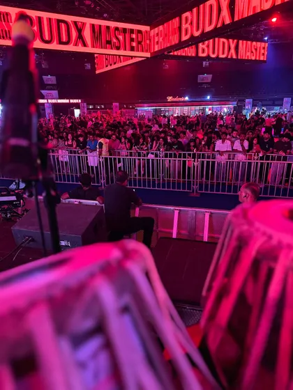 From my perspective on stage at the BudX NBA event at the Dome in Mumbai. Playing for such a large and energetic crowd was an incredible experience, proving that the tabla can bring its energy to any setting, no matter how modern or grand.