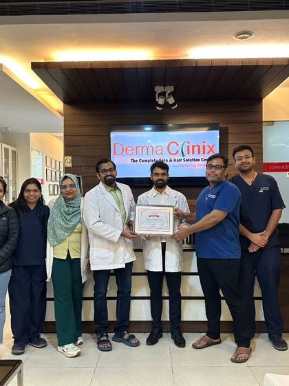 The team congratulates Dr. Santosh Reddy on finishing his 3-month hands-on training program at Dermaclinix.
