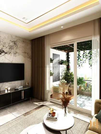 A duplicate of 218, showing the elegant living room and balcony connection.