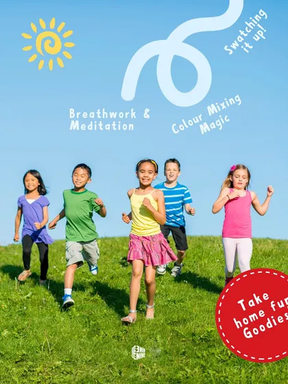 An illustrative poster capturing the joyful energy of my workshops, which combine breathwork, meditation, and color magic, with the added bonus of fun goodies to take home.