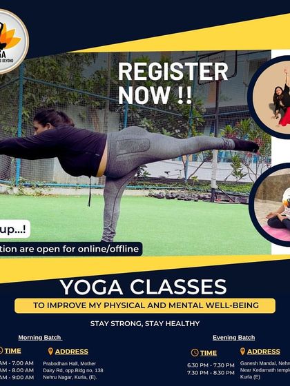 A poster with my morning and evening batch schedules and a call to register for online or offline classes.