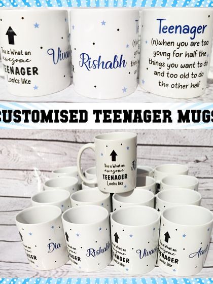 These "Awesome Teenager" mugs are a fun and unique gift for a 13th birthday party. Each one was personalized with a guest's name.
