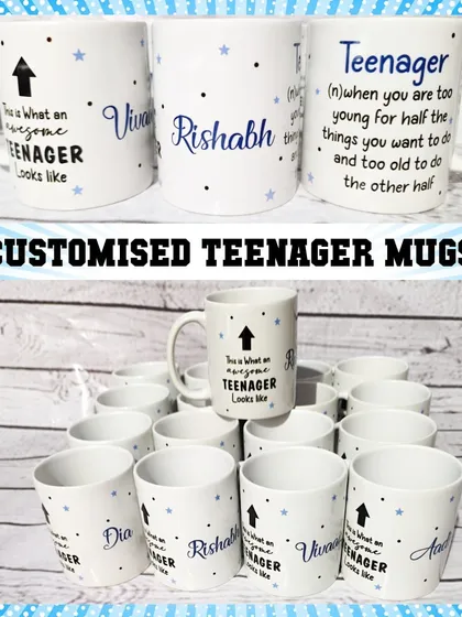 These "Awesome Teenager" mugs are a fun and unique gift for a 13th birthday party. Each one was personalized with a guest's name.