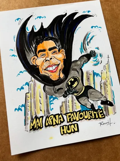 "Mai apna favourite hun!" For the hero in your life, or just to celebrate yourself. I can turn you, your friend, or a family member into their favorite superhero. This custom Batman caricature was so much fun to create.