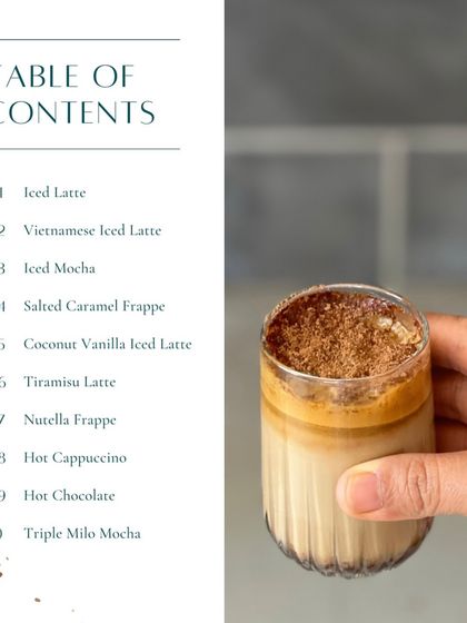 Here's the menu from one of my comprehensive coffee workshops. We cover a wide range, including Iced Lattes, Tiramisu Lattes, Frappes, and even a classic Hot Chocolate, ensuring there's something for every taste.