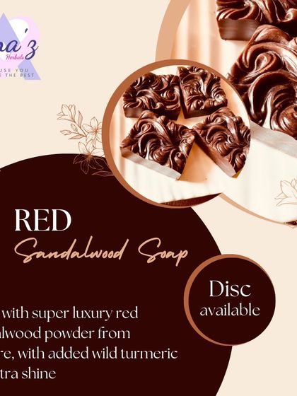 This is my Red Sandalwood Soap, made with pure powder from Mysore and a touch of wild turmeric. It's a fantastic soap for treating acne, sunburn, and signs of aging.