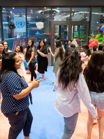 Parents can join in the fun too. The party atmosphere is lively and inclusive, with music and dancing for guests of all ages.