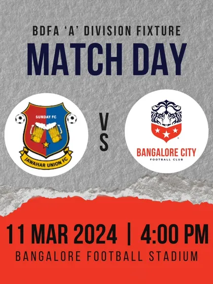 Match day fixture announcement for our game against Jawahar Union FC.