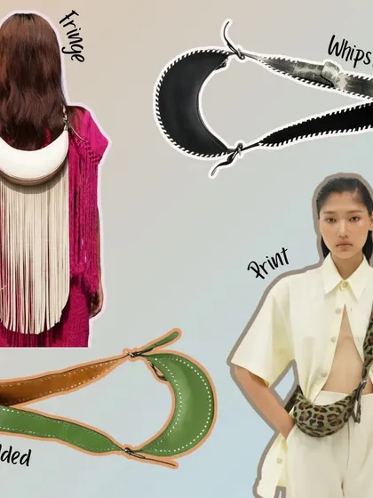 The many faces of Selena. This graphic showcases the versatility of our iconic design, from elegant fringe and bold prints to detailed whipstitching and classic studs.