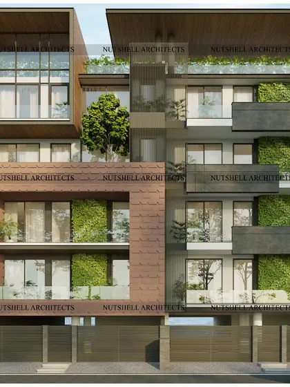 For this project, we united two plots to create a single, harmonious residence. The facade features Pigmento Red Zinc, double-height balconies, and integrated green walls, creating a luxurious and aesthetically unified home.