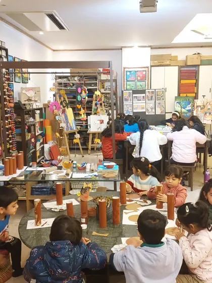 This is the view I love: a studio buzzing with activity. On a Saturday morning, the space is a cozy and colorful haven for young artists to dive into their work.