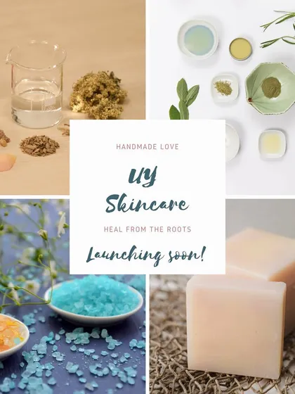 A collage I made when I was about to launch my skincare line. It shows the natural ingredients like salts, soaps, and herbs that inspire my products.