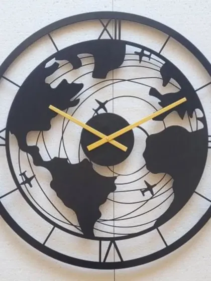 This wall clock combines a world map with Roman numerals and airplane motifs. It's a detailed and imaginative piece for anyone who loves travel, geography, and unique design.