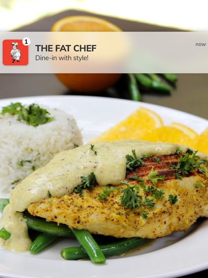 It's all about the fusion. This dish of grilled chicken in a creamy sauce with rice and beans is a perfect example of our global culinary approach.