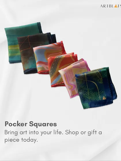 My pocket squares are small yet powerful expressions of art. Each design is a detail from a larger painting, printed on fine silk to add a sophisticated and creative touch to any suit or jacket. They are a subtle way to carry art with you.
