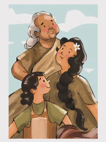 This piece celebrates the bond between three generations of women. My family portraits aim to capture the love and wisdom passed down, creating a timeless piece of art that honors your family's legacy.