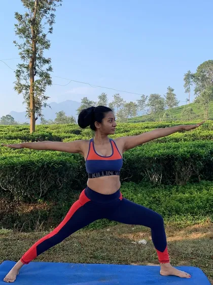 Hip-opening poses like Virabhadrasana II (Warrior II) are so important for mobility and stress release. They can also help women with PCOD/PCOS by increasing blood flow to the pelvis.