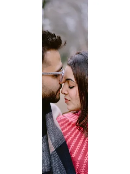 In the quiet moments, love speaks the loudest. This intimate pre-wedding portrait in Kashmir is about the gentle, unspoken connection that exists when you're close enough to feel each other's breath.