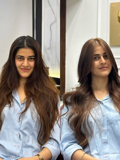 This transformation showcases a beautiful beach brown color. We evened out the tones for a soft, sun-drenched look.