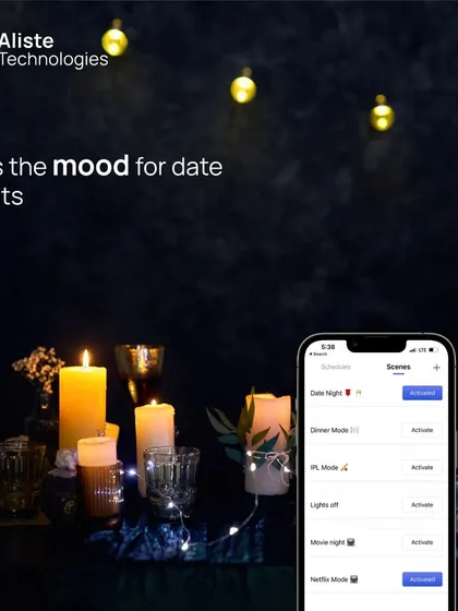 Set the perfect mood for a romantic evening. Our app allows you to create a "Date Night" scene, adjusting the lights to create a warm and intimate atmosphere instantly.