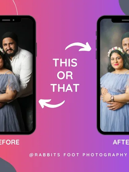 Another example of my editing service for a couple's maternity photo, turning a plain background into a rich, textured studio backdrop.