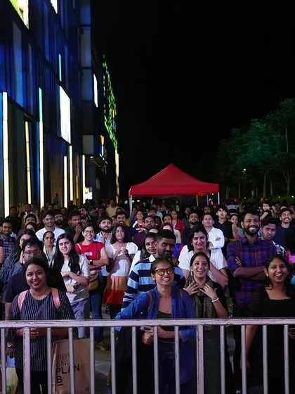 A wide shot of the fantastic crowd at Forum South Bengaluru. Seeing so many people smiling, singing, and enjoying the night together is why we do what we do.