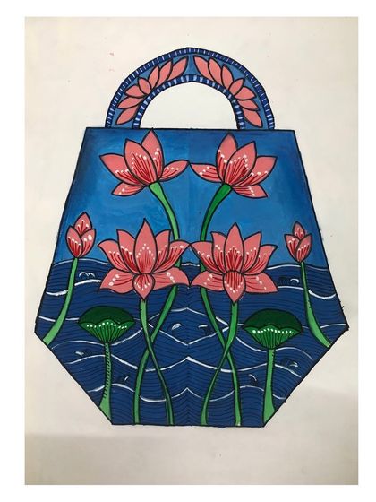 A design of a handbag with a lotus motif, created for the intermediate grade exam. This exercise combines creativity with practical design principles.
