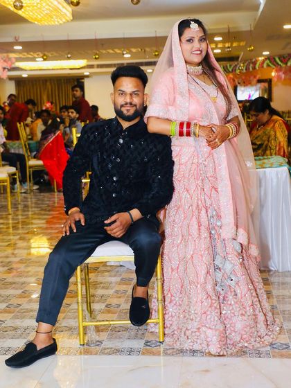 Another shot of our client in her beautiful pink engagement lehenga. It's a testament to how our rental outfits help create picture-perfect moments.