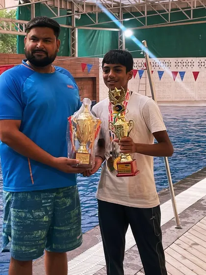 My swimmer Aryaman Suri, named 'Best Swimmer of the Meet' at the NCR Open Swimming Meet. He earned a cash prize, a trophy, and 3 medals for his outstanding performance.