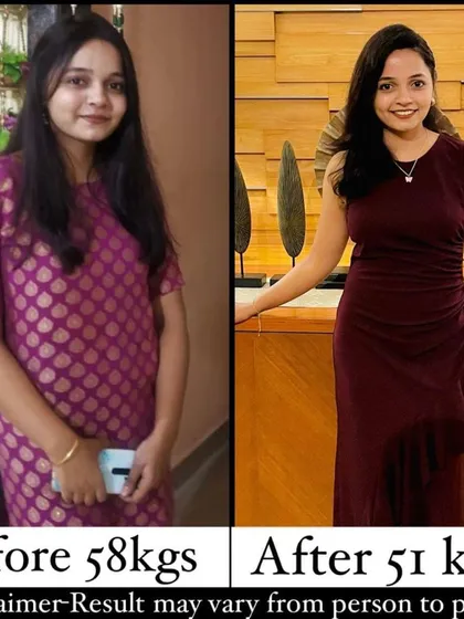 This client not only lost 7kgs, going from 58kg to 51kg, but also experienced a remarkable improvement in her skin health.