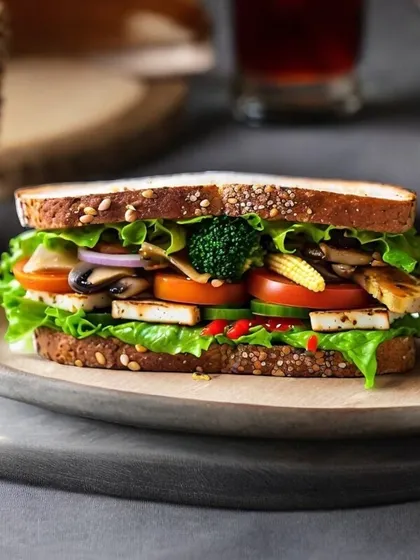 Our Veg Extravaganza Sandwich is a feast for the senses. It's loaded with a vibrant mix of fresh veggies, savory spreads, and a touch of gourmet magic, making it a perfect veggie paradise.