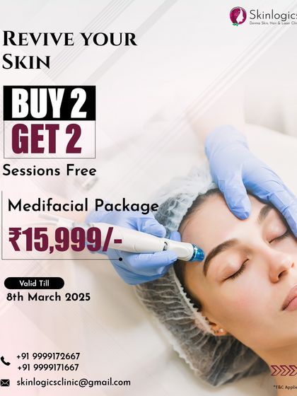 Celebrate Women's Day with our "Revive Your Skin" package. This offer includes a Buy 2, Get 2 Free deal on Medifacial sessions to help you achieve glowing, healthy skin.
