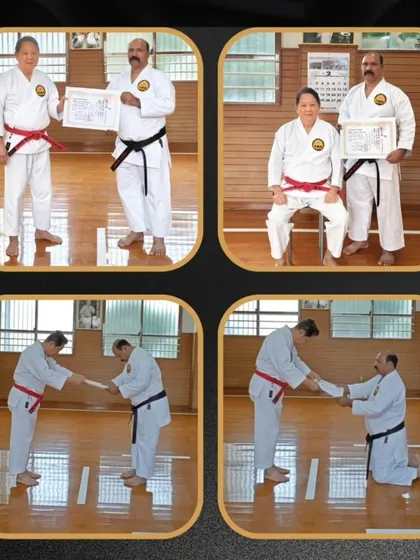 A collage capturing the key moments of my Kyoshi Nanadan examination and awarding in Okinawa. This rank is a great responsibility, representing a commitment to preserving and teaching traditional karate.