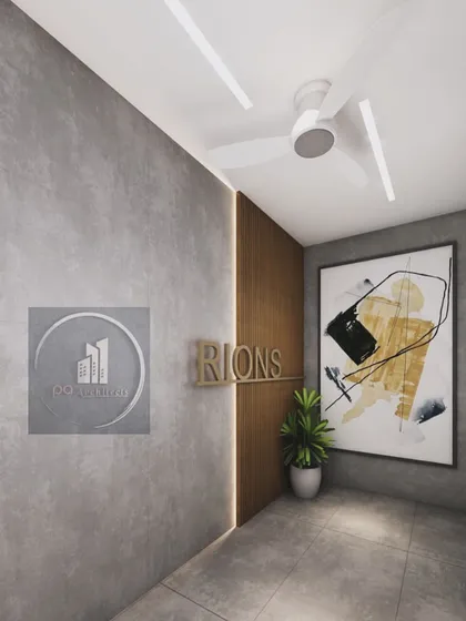 The entrance sets the tone for your entire office. This design for the Rions office reception uses a combination of concrete-finish walls and vertical wood fluting to create a modern and impactful first impression.
